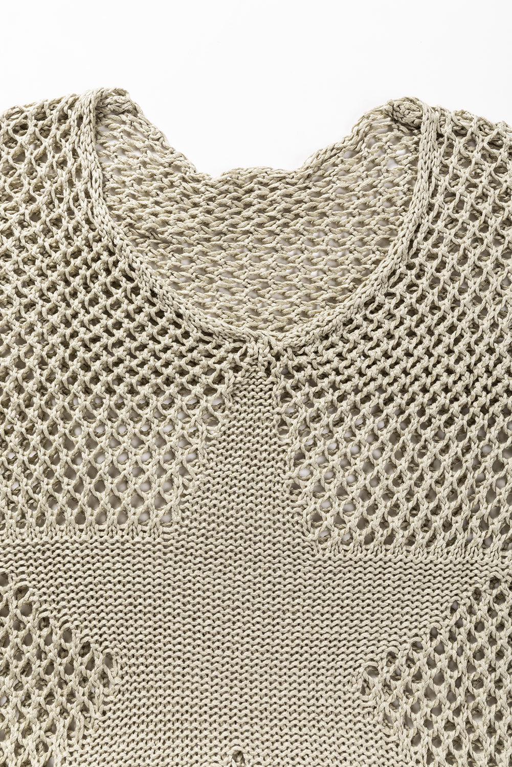 Light French Beige Star Pointelle Knit Baggy Sweater