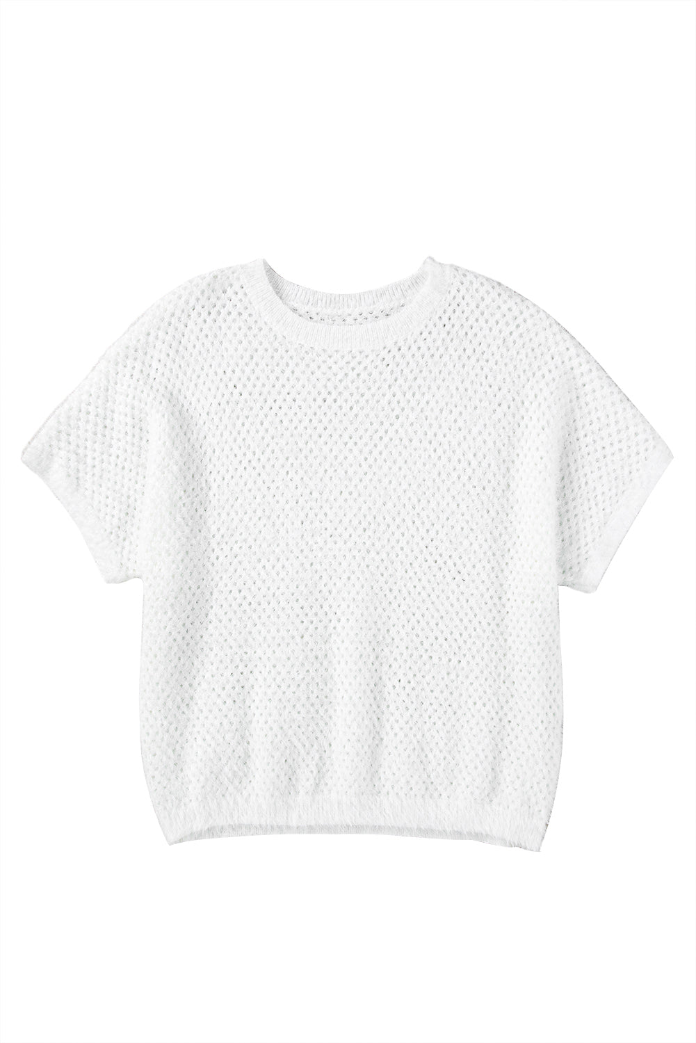 White Fuzzy Eyelet Knitted Sweater T-shirt