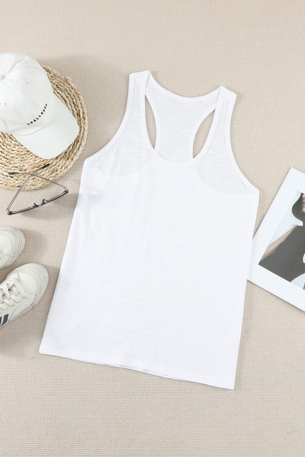 White Scoop Neck Basic Solid Tank Top