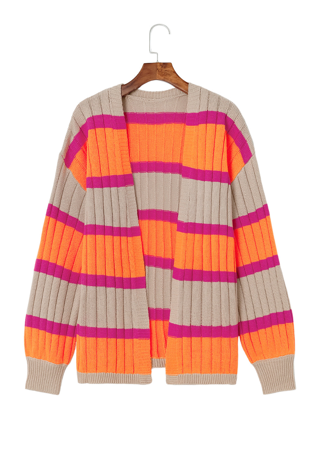 Orange Striped Colorblock Drop Shoulder Slouchy Cardigan