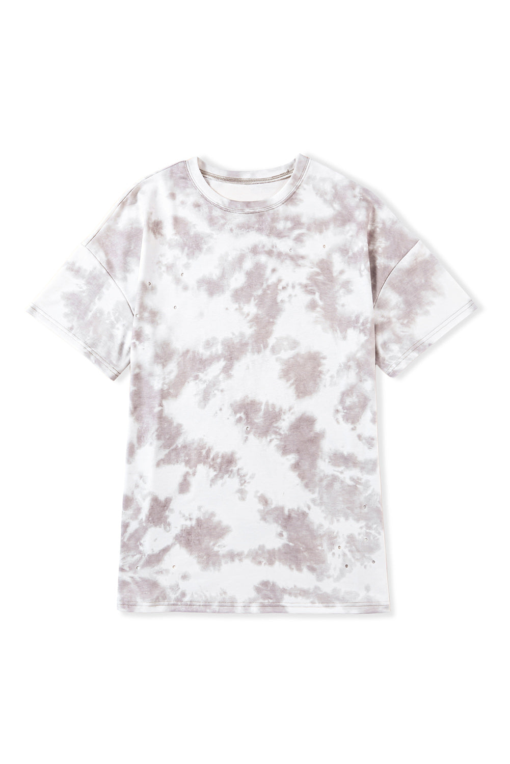 White Tie-dye Round Neck Short Sleeve Top