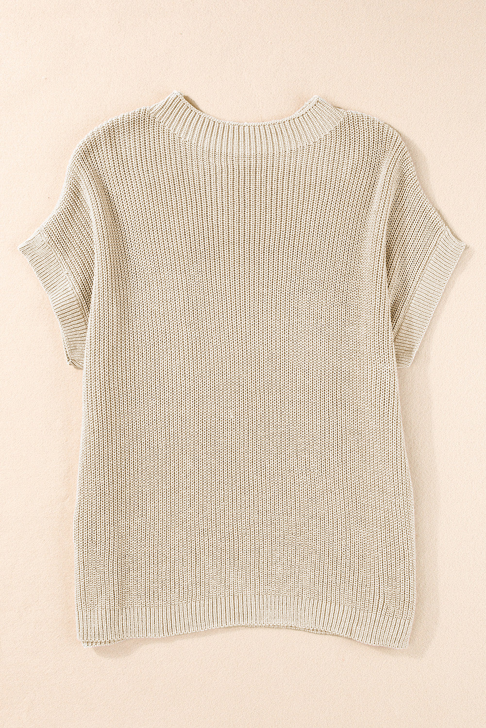 Pale Khaki Patch Pocket Short Sleeve Sweater