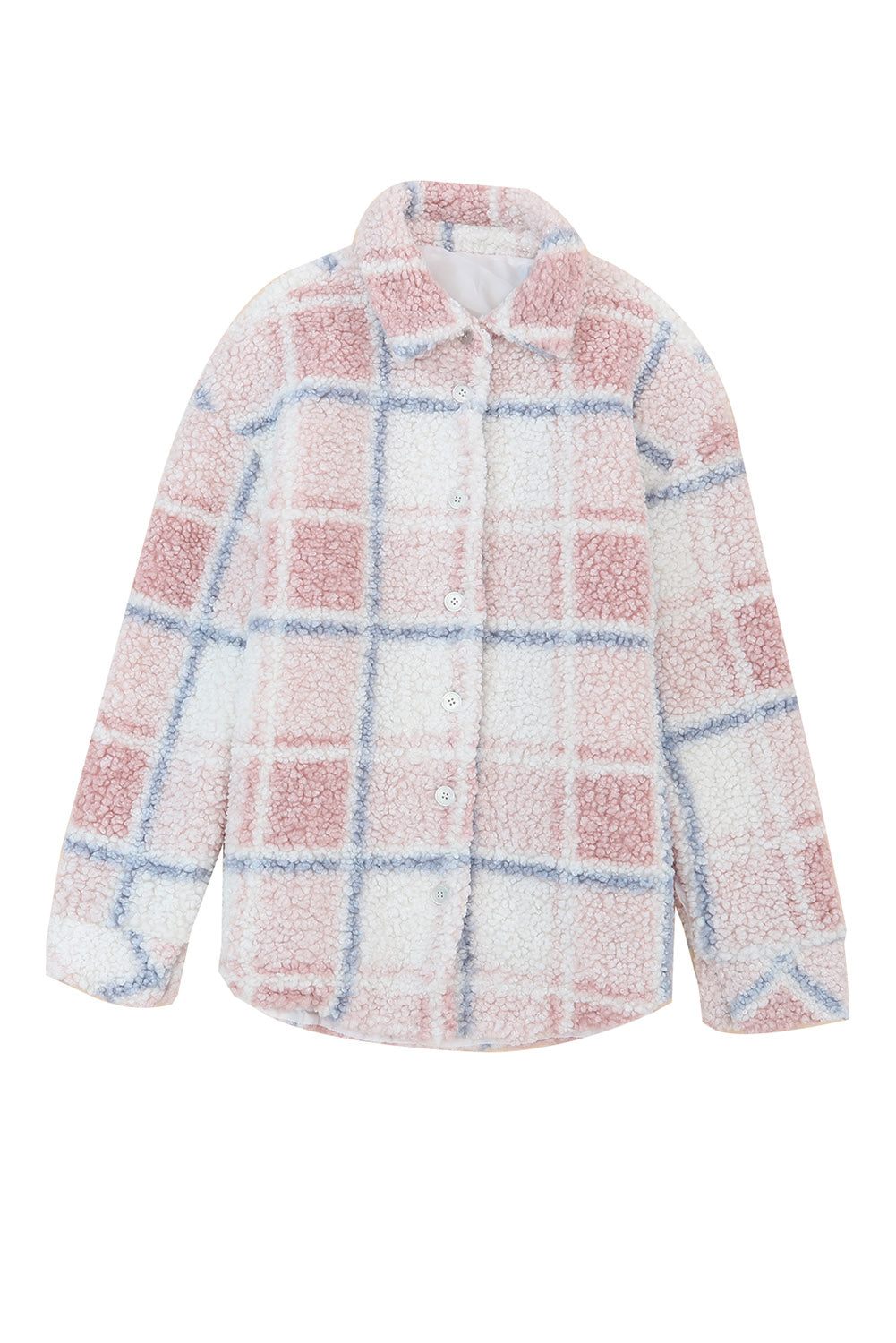 Multicolor Checker Print Turn Down Collar Sherpa Shacket