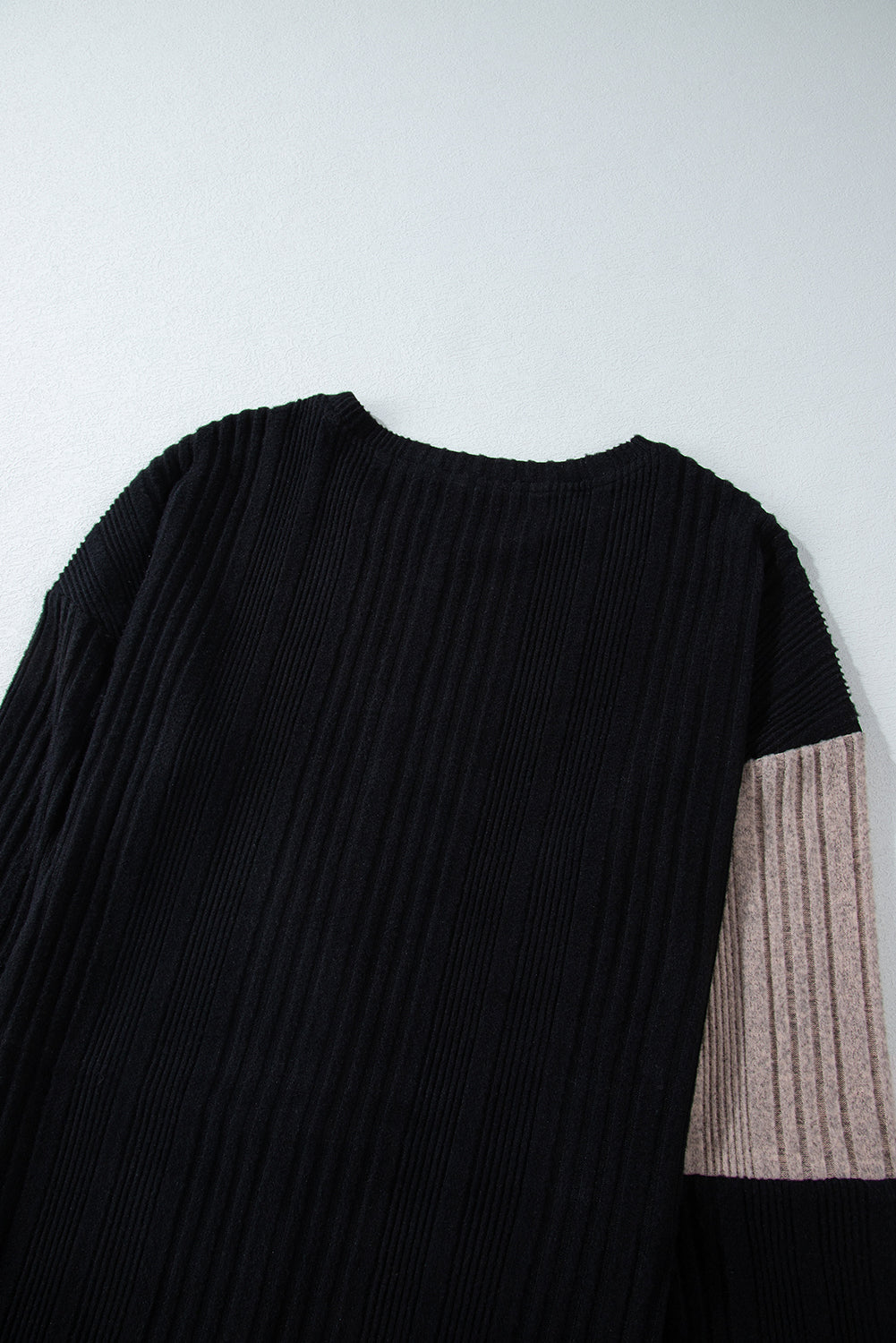 Black Ribbed Color Block Drop Shoulder Long Sleeve Mini Dress