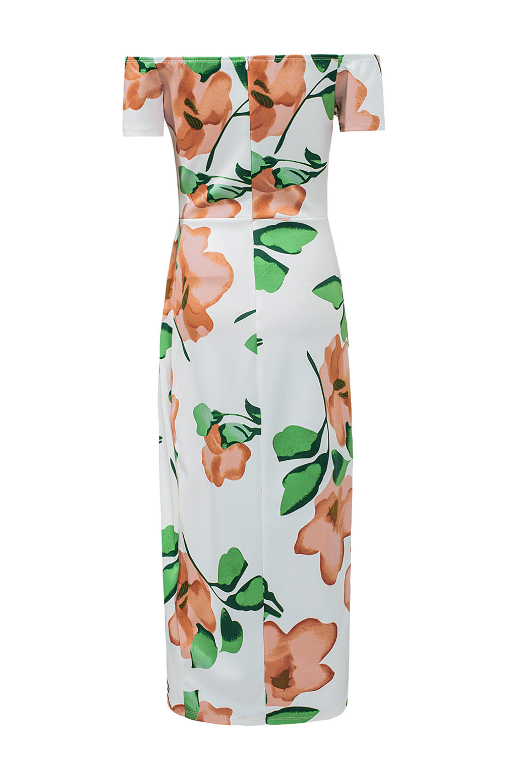 Green Floral Print Off Shoulder Slit Bodycon Midi Dress